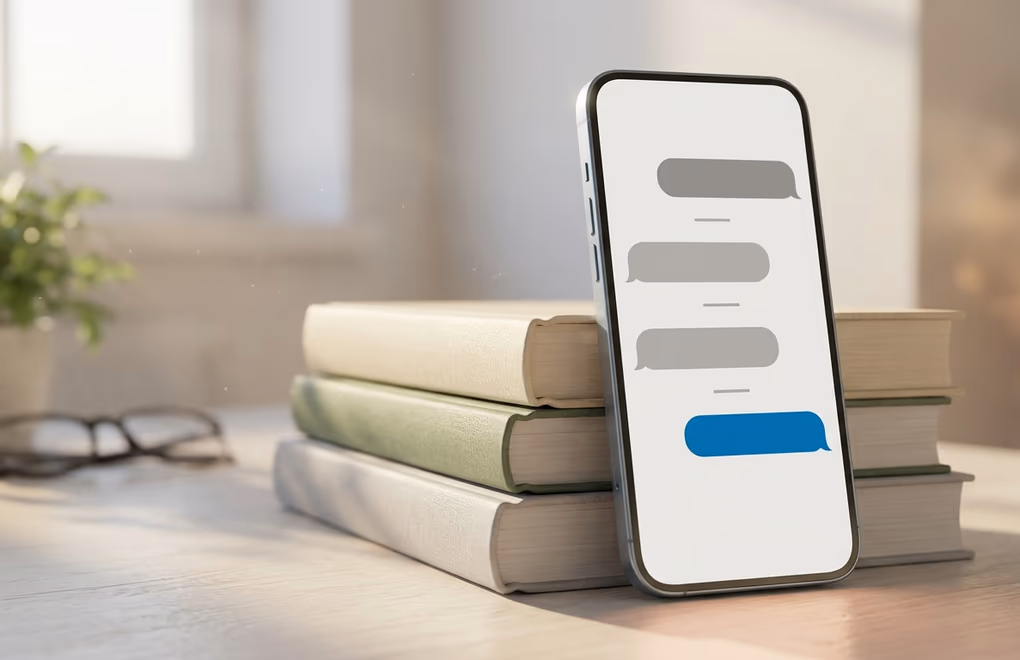 A messaging thread showing a spaced follow up sequence on a phone