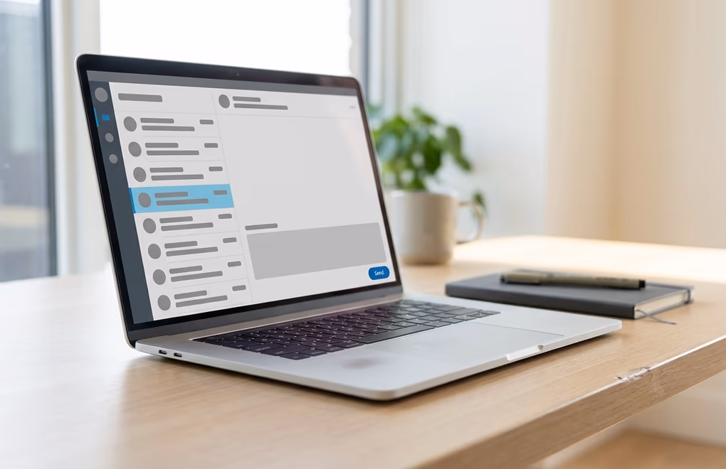 A prospect list and a first outreach message open side by side on a laptop