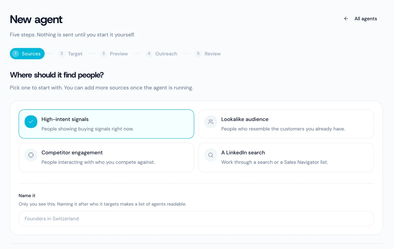 Choosing where an agent looks for people, from buying signals to your own audience