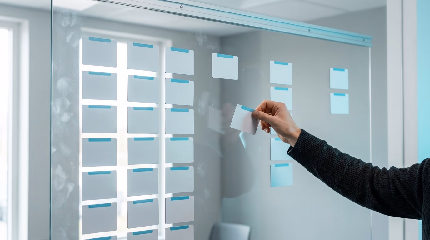 B2B lead generation strategies mapped as a physical pipeline board of prospect cards