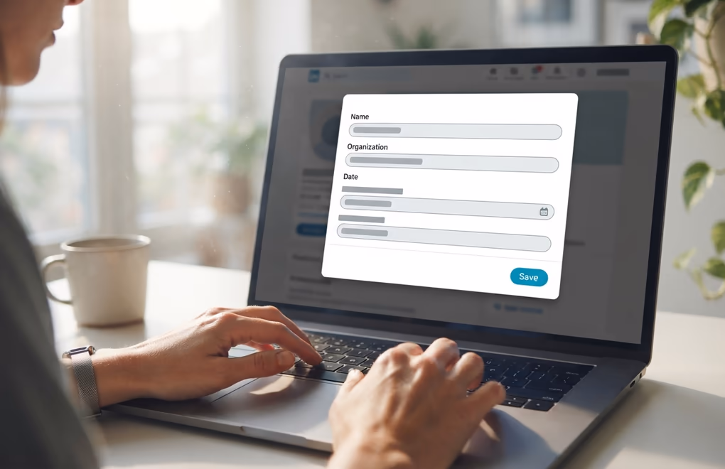 A person filling in a certification form in a desktop browser