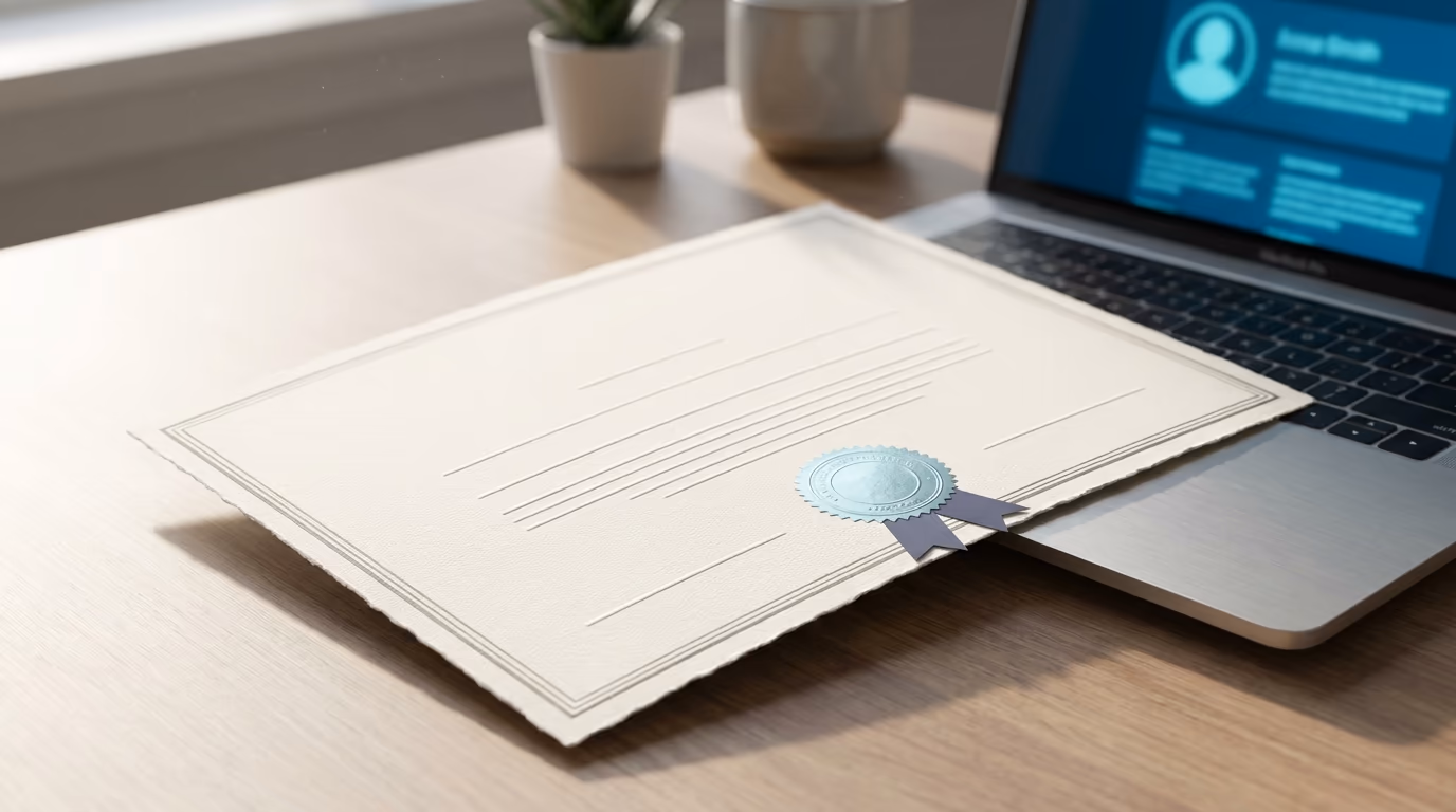 Adding certifications to a LinkedIn profile on a laptop
