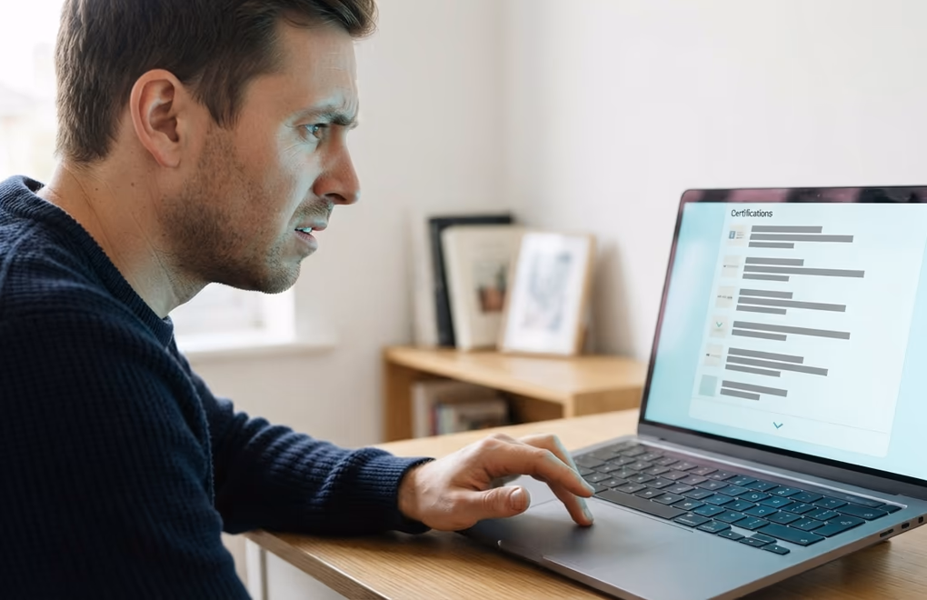A person checking a profile section that seems to be missing an entry