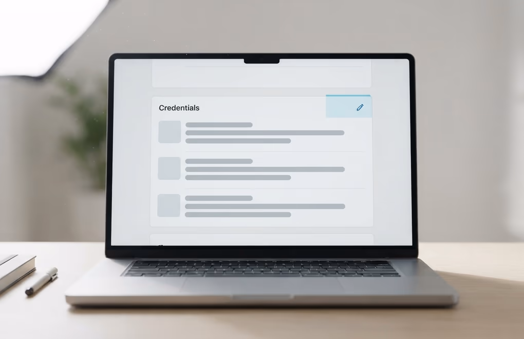 The licenses and certifications area of a LinkedIn profile on a laptop