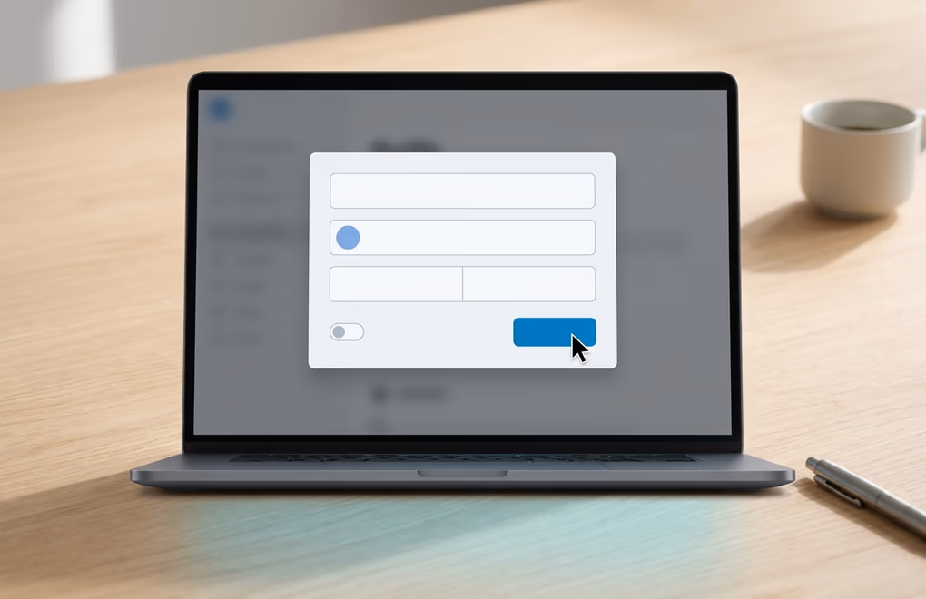 A laptop open to the experience section of a profile with the add position panel filled in
