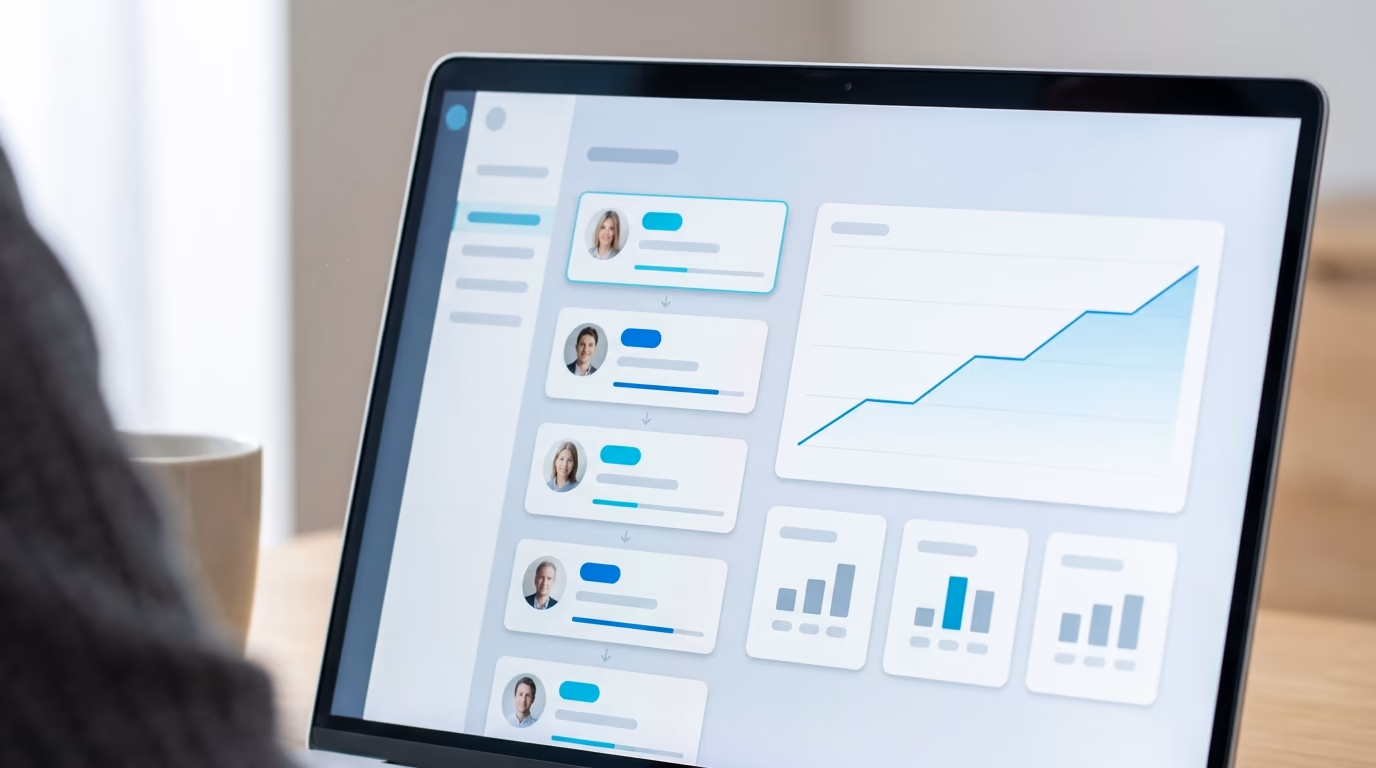A person reviewing new LinkedIn leads and conversations on a laptop dashboard