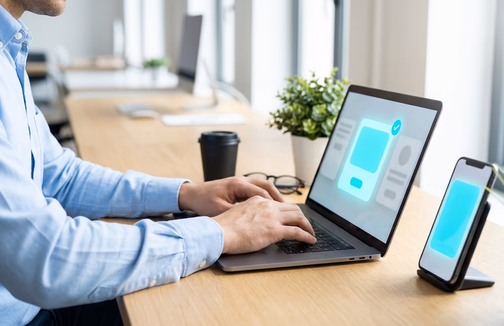 Typing a company email to confirm an employer during signup
