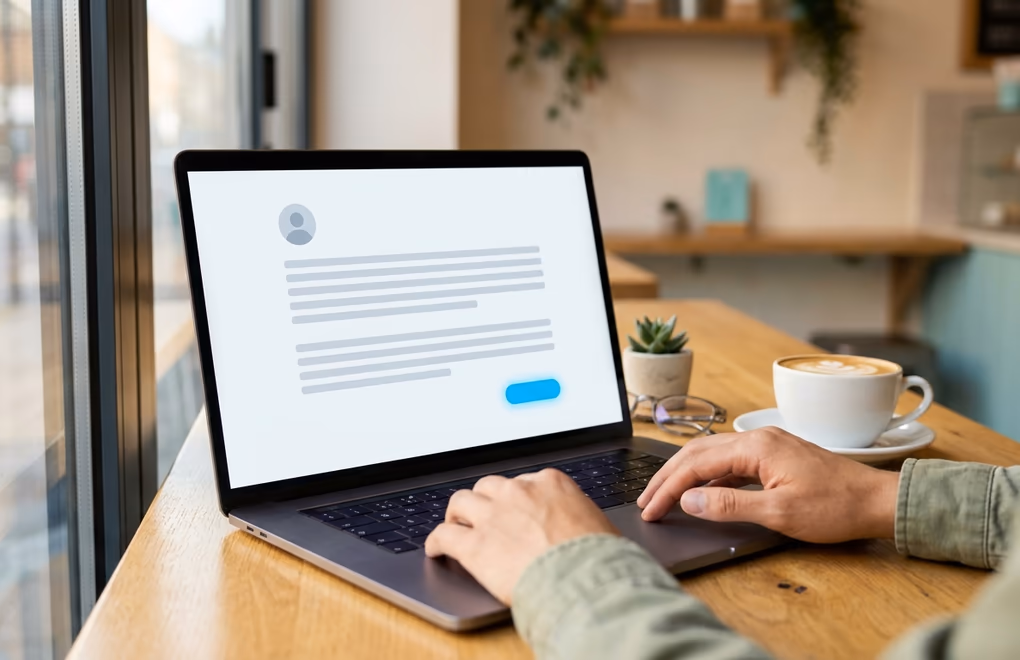 A finished LinkedIn post drafted on a laptop