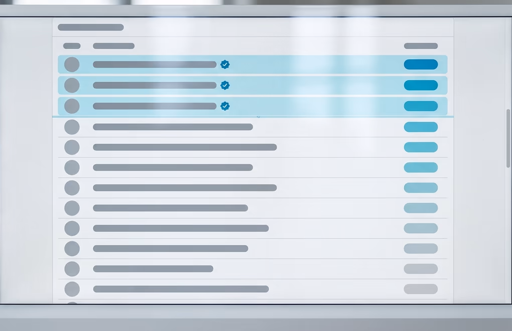 A ranked list of leads beside a hand marking one as qualified for a real conversation