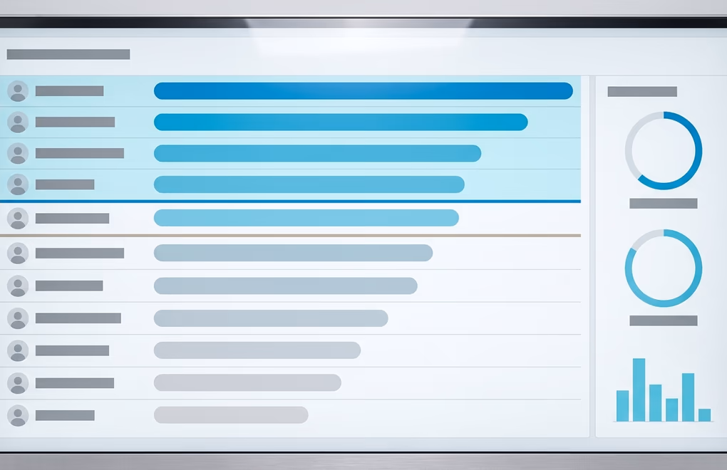 A lead scoring dashboard ranking prospects by points with a qualified threshold line marked