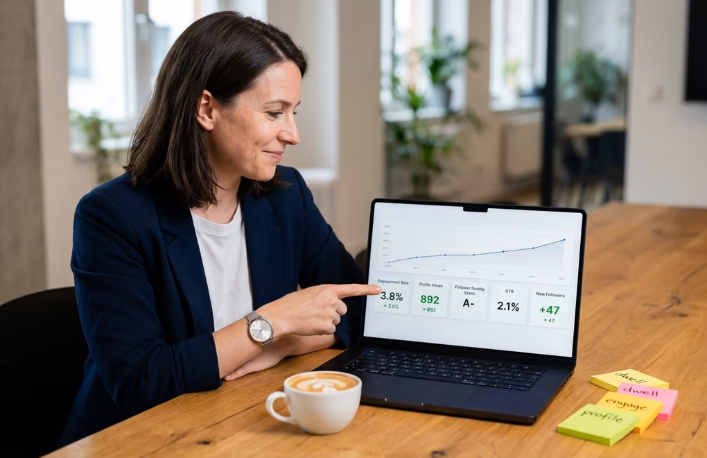 Clean line chart showing LinkedIn engagement rate trending upward over time with key growth metrics highlighted