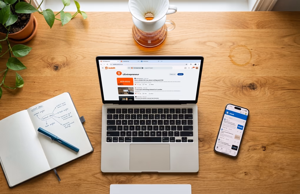 Reddit interface showing active professional community discussions with upvotes and comment threads on business and marketing topics