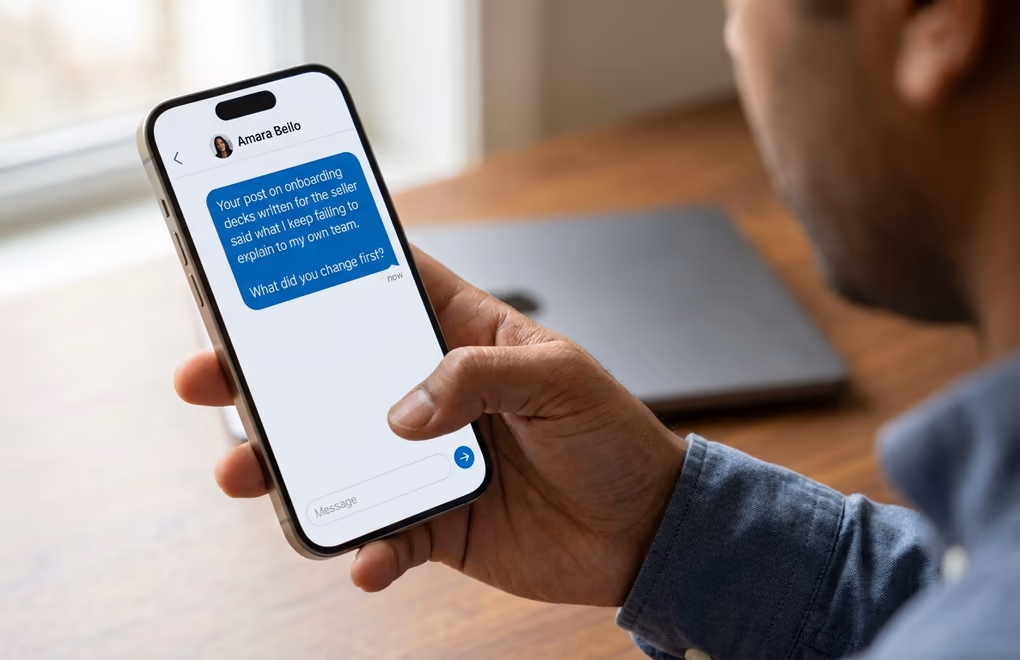 Phone showing a short two-line message being typed in a messaging window